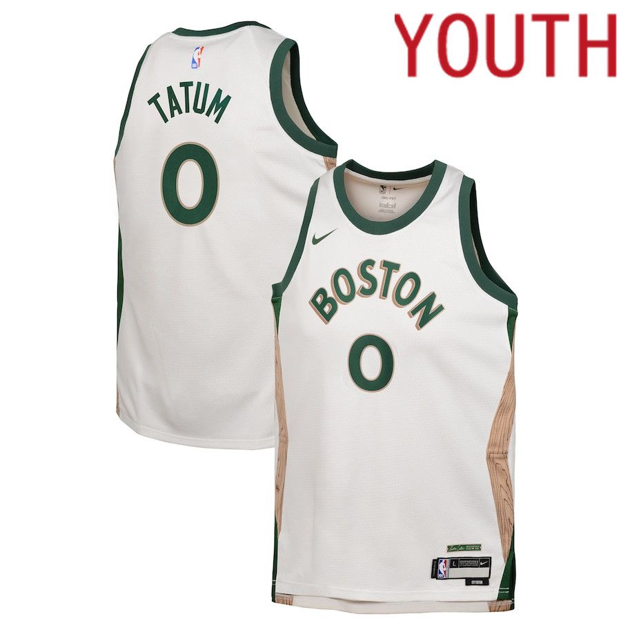 Youth Boston Celtics 0 Jayson Tatum Nike White City Edition 2023-24 Swingman Replica NBA Jersey